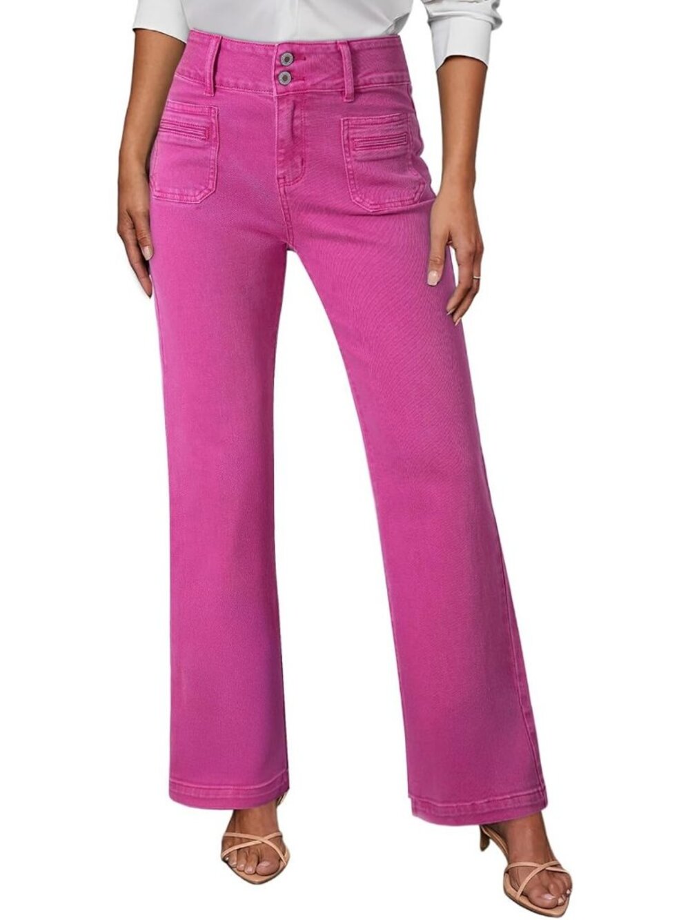 Women's Rose Red Tummy Control Stretchy Cotton Blend Zip Up Straight Leg Jeans